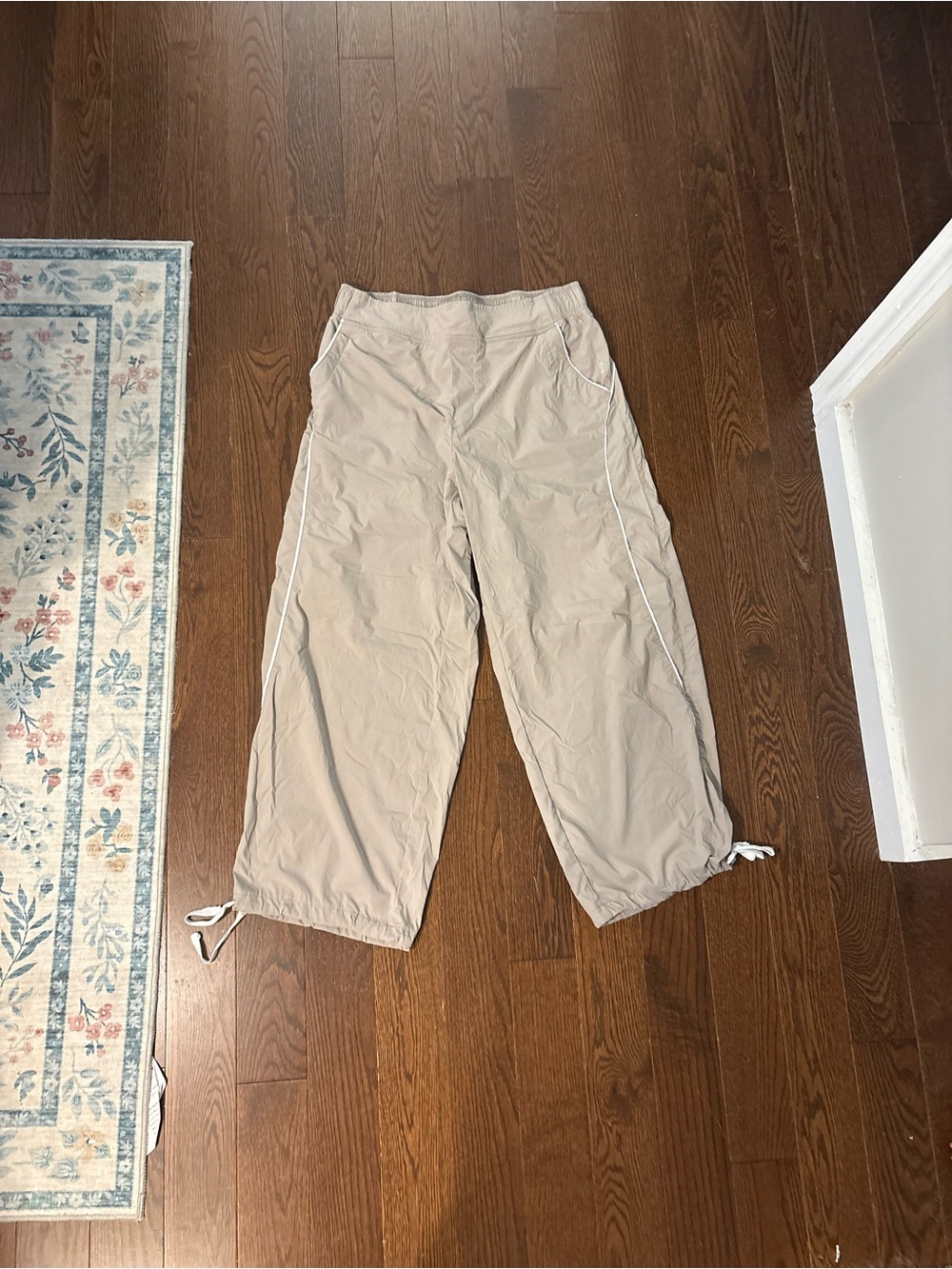 Light Khaki Drawstring Hem Casual Pants - Picture 1 of 3